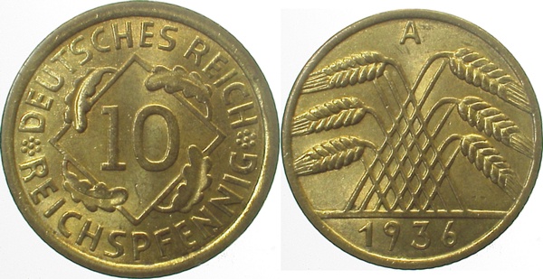 10 Reichspfennig 1936 A prfr/st J317
