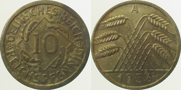 10 Reichspfennig 1936 A vz J317