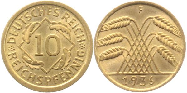 10 Reichspfennig 1936 F prfr/stgl J317
