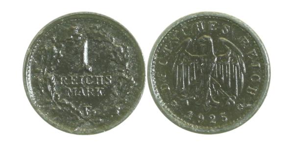 1 Reichsmark 1925-1927 SS-SS/VZ, fast komplett, 10 Münzen