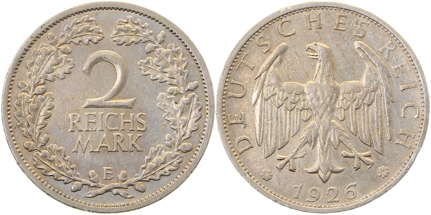 2 Reichsmark 1926 E ss/vz J320 2 RM