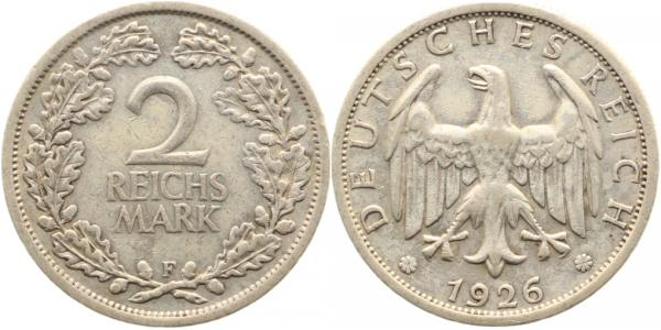 2 Reichsmark 1926 F J320 ss+
