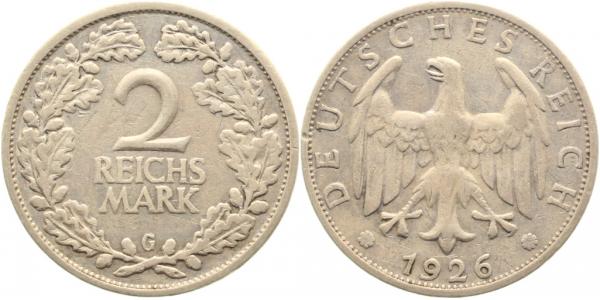 2 Reichsmark 1926 G kleiner Kratzer über die "2"