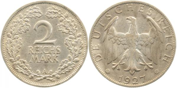 2 Reichsmark 1927 A J320 2 RM ss/vz +