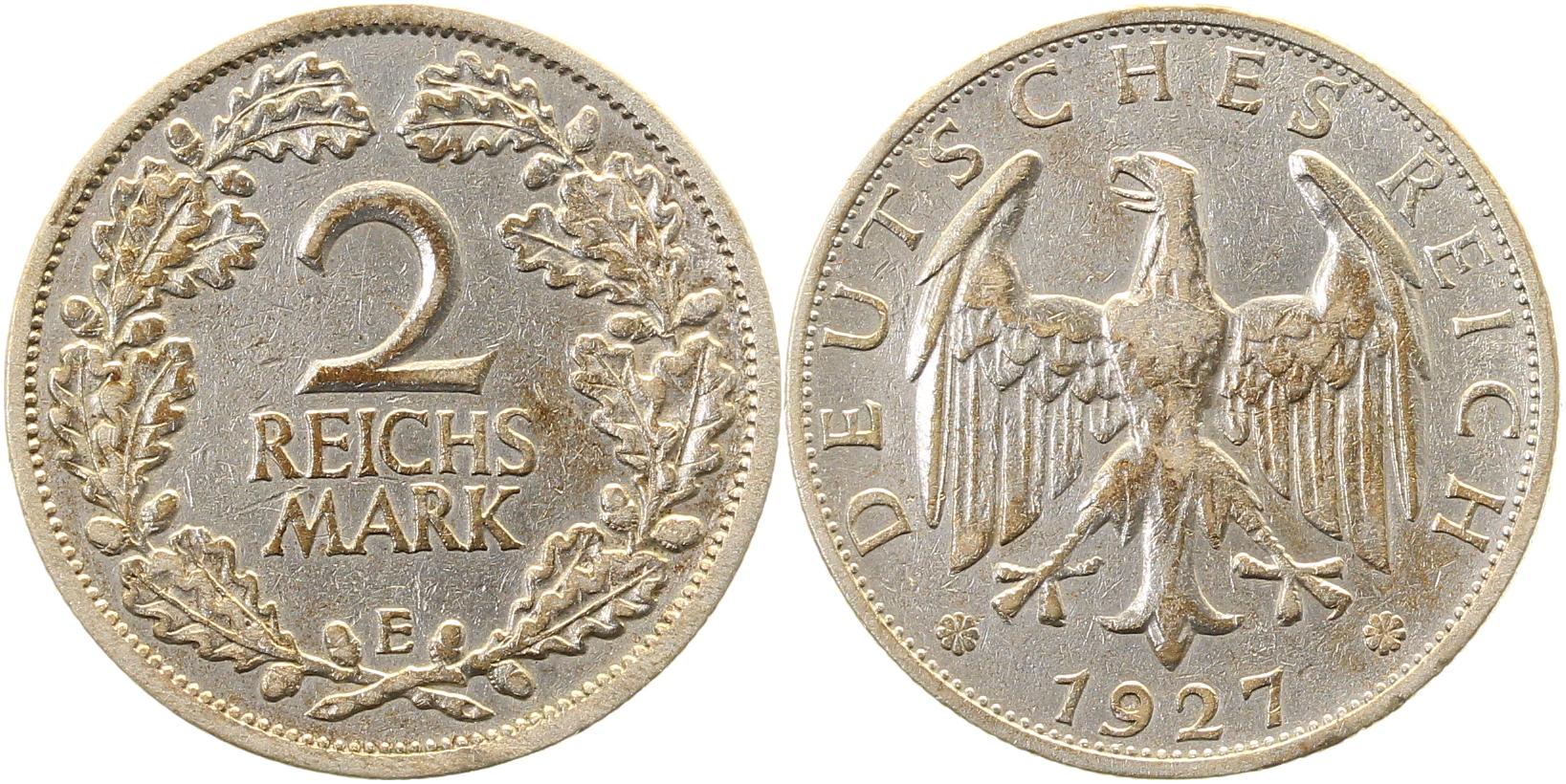 2 Reichsmark 1927 E J320 sehr schön +