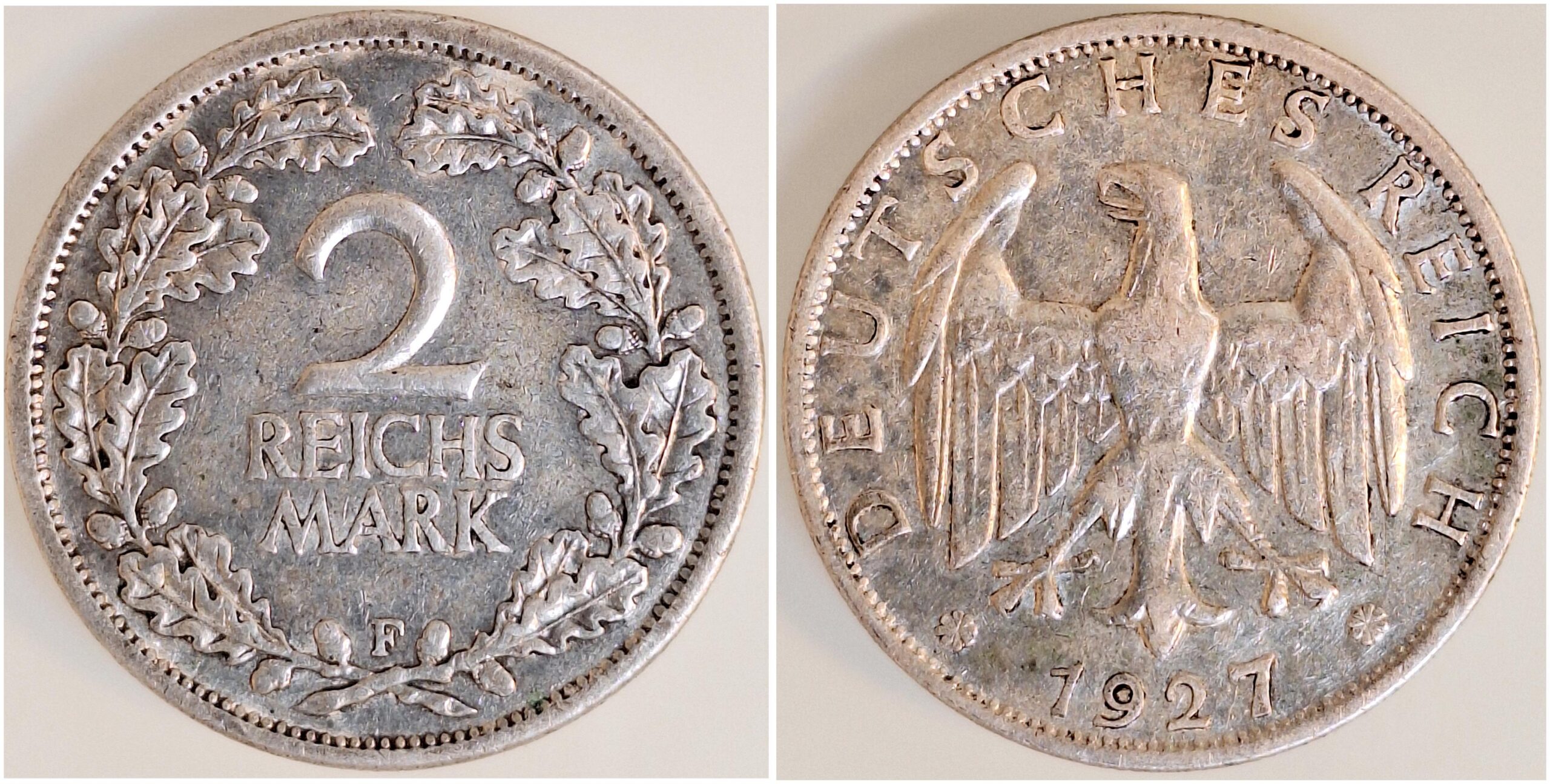 2 Reichsmark 1927 F ss, selten