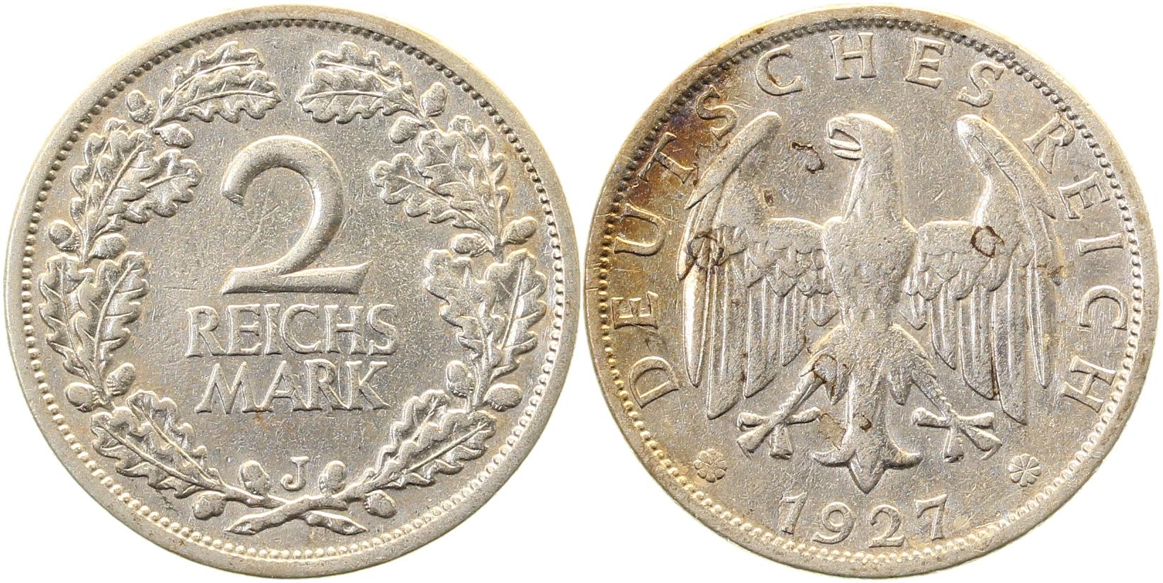 2 Reichsmark 1927 J sehr schön +