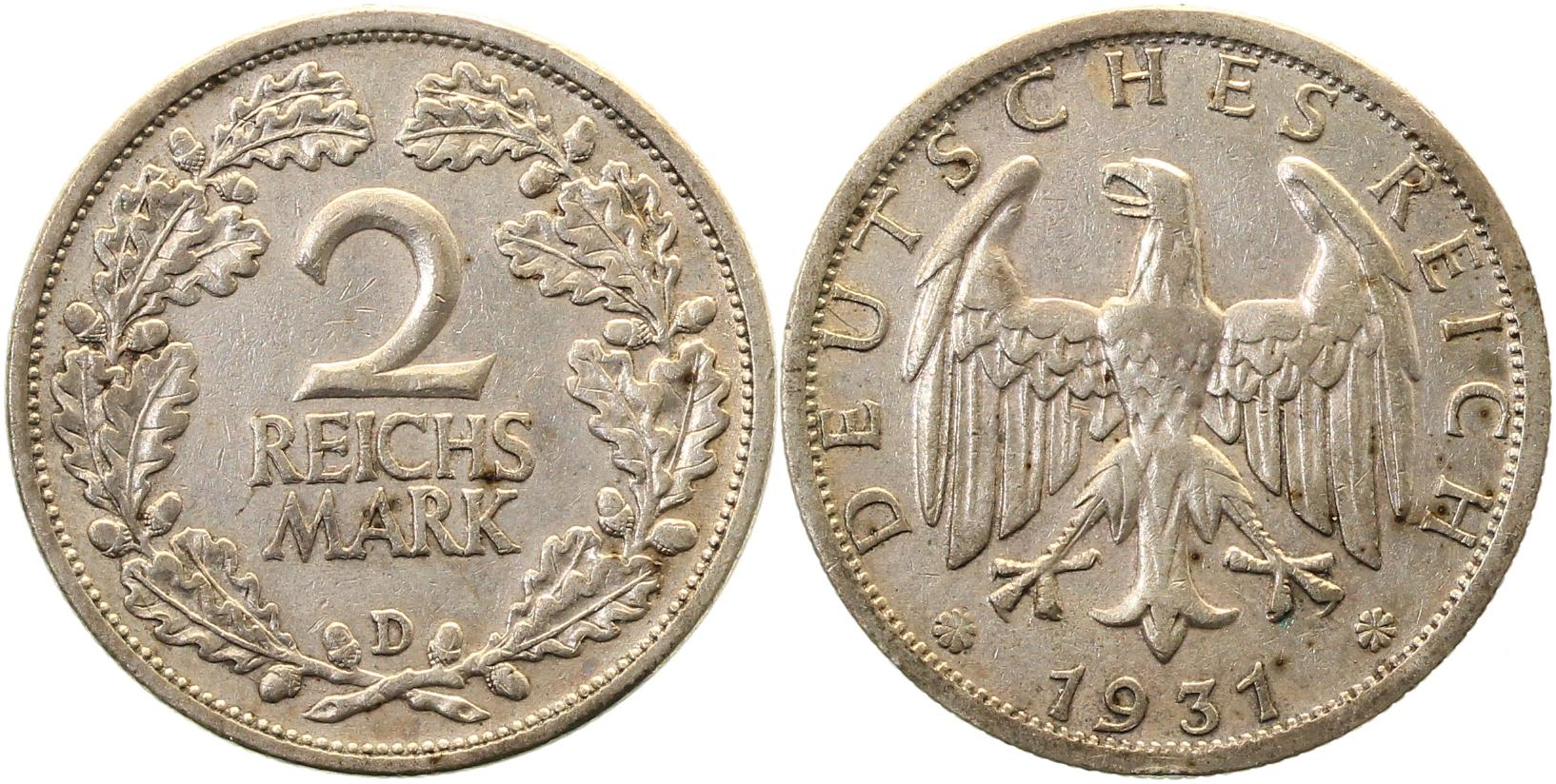 2 Reichsmark 1931 D Jaeger 320 ss/vz