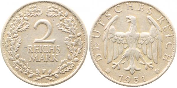 2 Reichsmark 1931 F sehr schön/vorzüglich