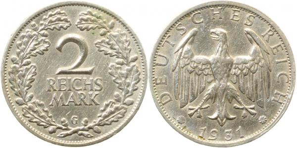 2 Reichsmark 1931 G J320 f.vz !!!