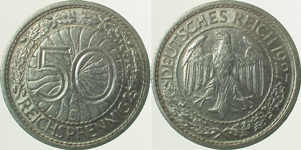 50 Reichspfennig 1927 J J324 ss+