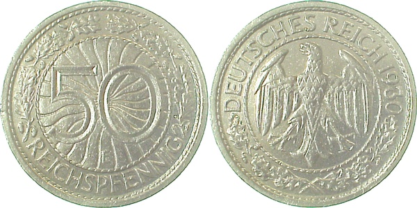 50 Reichspfennig 1930 E J324 ss / vz
