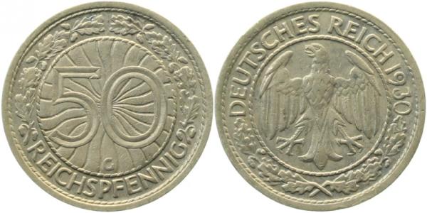 50 Reichspfennig 1930 G vz/prfr f vz J324