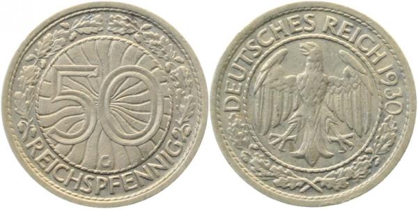 50 Reichspfennig 1930 G ss/vz J324