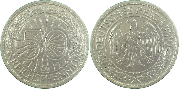 50 Reichspfennig 1930 J ss/vz J324