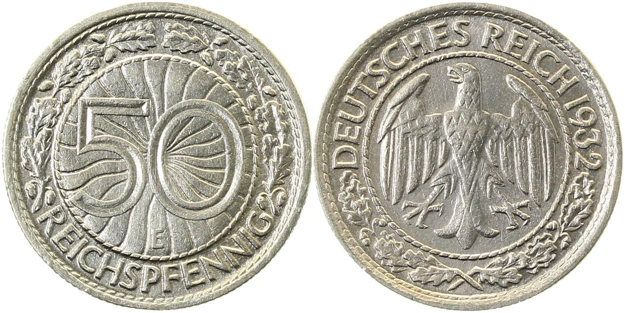 50 Pfennig 1932 E prägefrisch J324