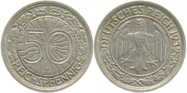 50 Reichspfennig 1932 E ss/vz J324