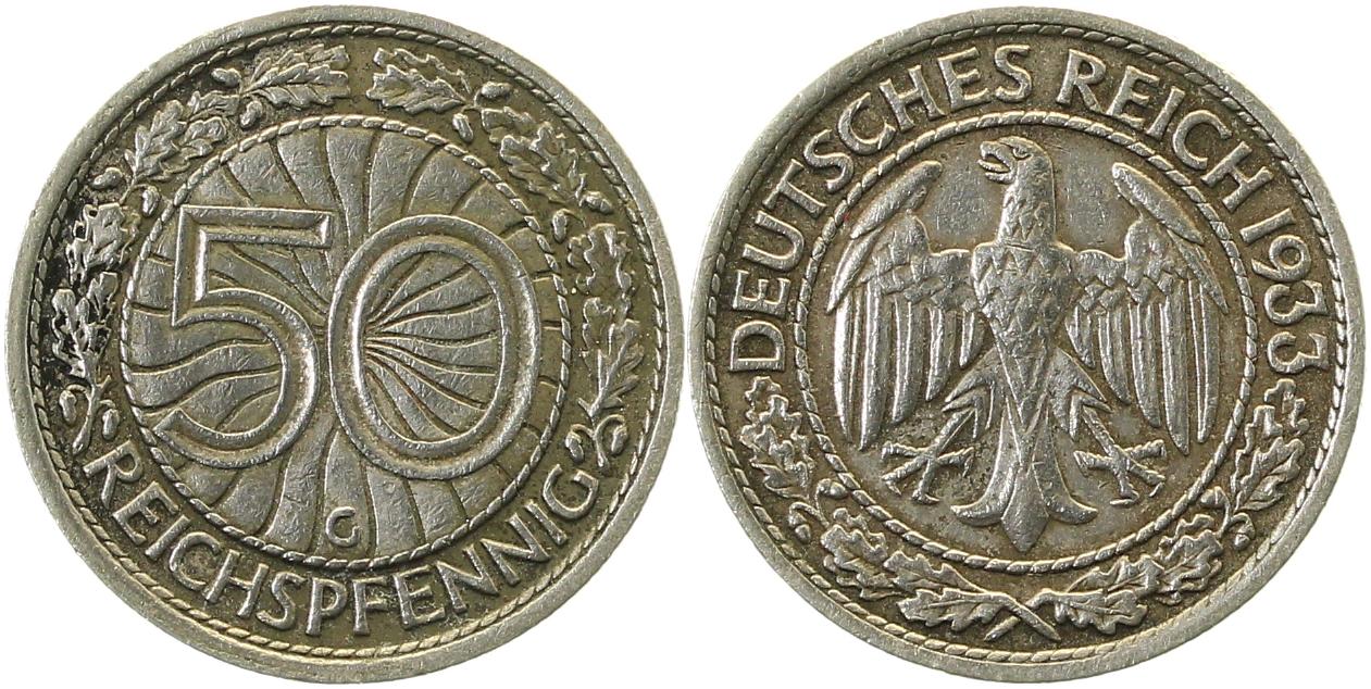 50 Reichspfennig 1933 G J324 ss/vz