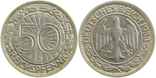 50 Reichspfennig 1933 J f vz J324