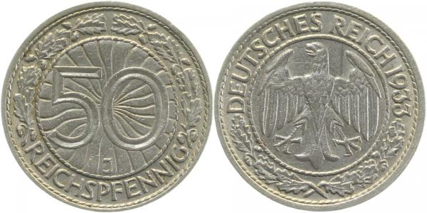 50 Reichspfennig 1933 J ss/vz J324