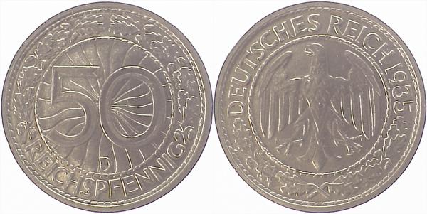 50 Reichspfennig 1935 D f vz J324
