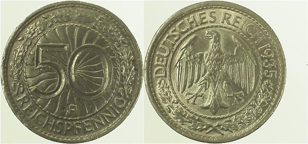 50 Reichspfennig 1935 F vz/st J324