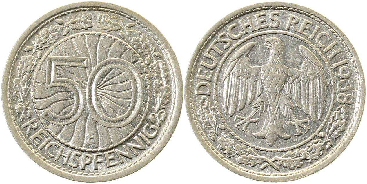 50 Reichspfennig 1938 E vz/stgl J324