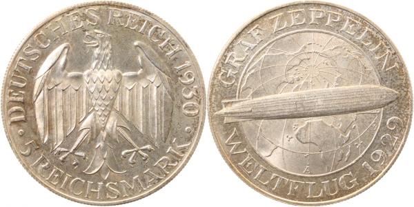 5 Reichsmark Zeppelin 1930 A Sammleranfertigung PP Proof matt