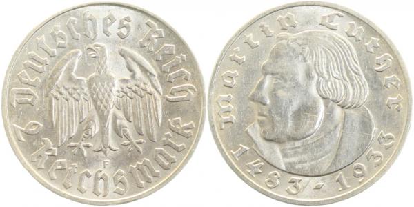 2 Reichsmark Martin Luther 1933 F vz J352