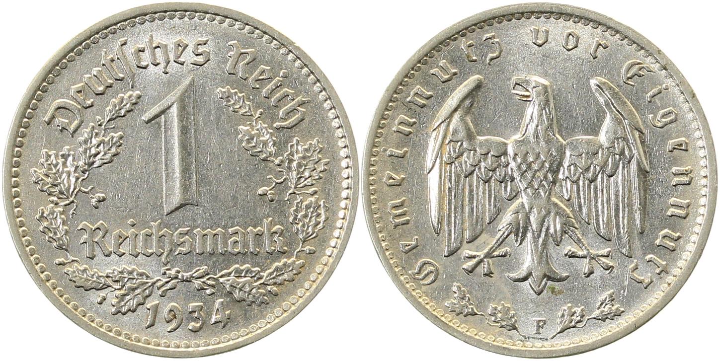 1 Reichsmark 1934 F vz J354