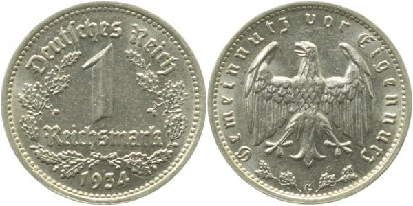 1 Reichsmark 1934 G vz+ J354