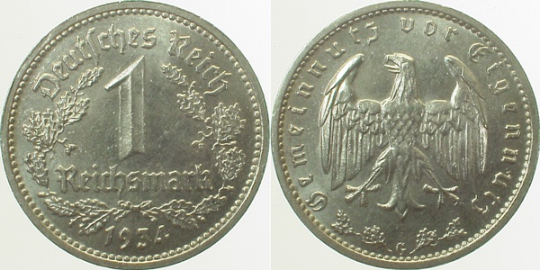 1 Reichsmark 1934 G vz J354