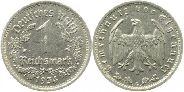 1 Reichsmark 1934 G vz- J354