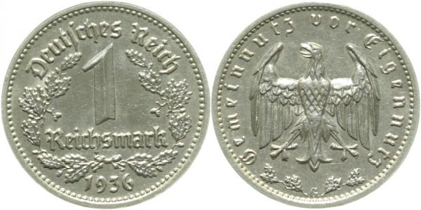 1 Reichsmark 1936 G J354 vz/stgl J354
