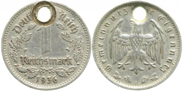 1 Reichsmark 1936 G ss mit größerem Loch