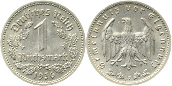 1 Reichsmark 1936 J f prfr J354 1 RM