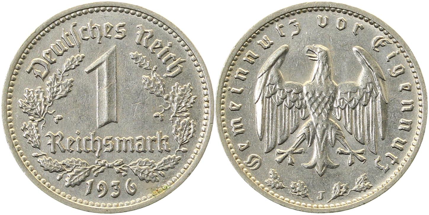 1 Reichsmark 1936 J vz J354 vorzüglich