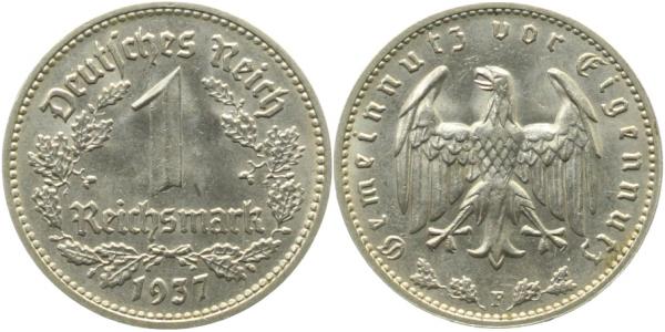 1 Reichsmark 1937 F f prfr/f stgl J354