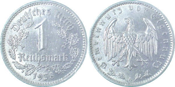 1 Reichsmark 1938 A prfr! 1 leichter Kratzer J354