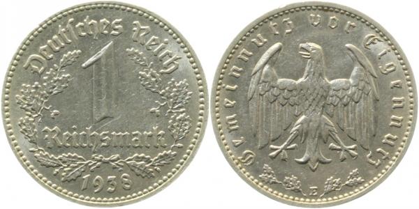 1 Reichsmark 1938 E vz/st J354