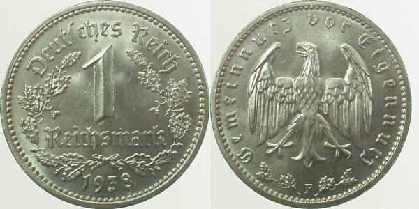 1 Reichsmark 1938 F prfr/stgl J354