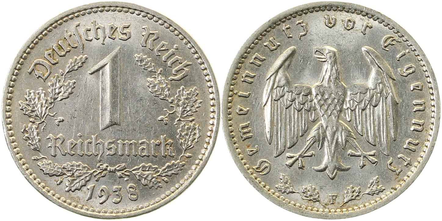 1 Reichsmark 1938 F vz+ J354 1 RM