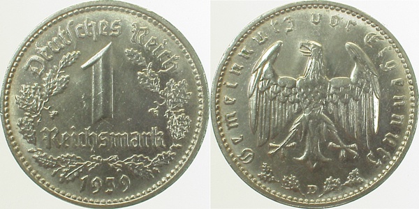 1 Reichsmark 1939 D f prfr J354