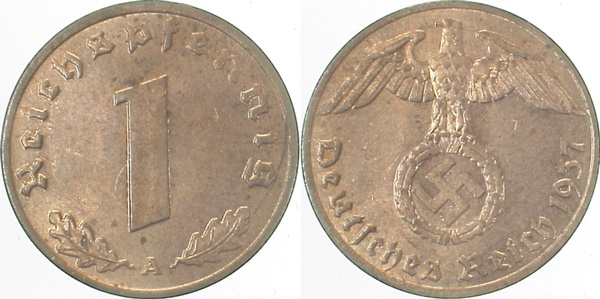 1 Pfennig 1937 A f prfr J361 f prfr 1 Pfennig