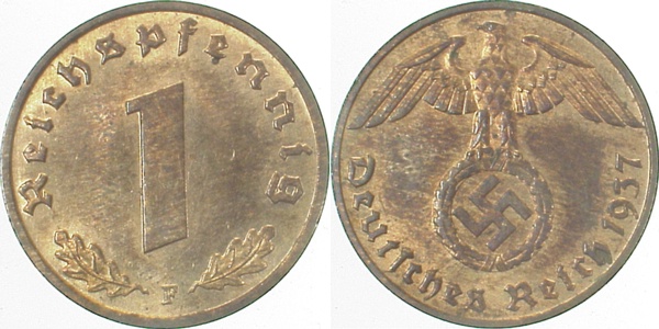 1 Pfennig 1937 F prfr/stgl J361
