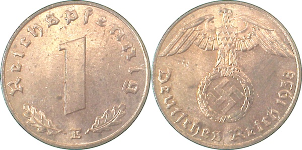 1 Pfennig 1938 E starke Lichtenrader Prägung J361