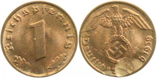 1 Reichspfennig 1939 D J361 Drittes Reich Cu platt. Eisen