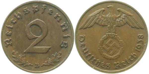 2 Pfennig 1938 B J362 Drittes Reich vz