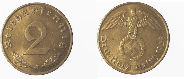 2 Pfennig 1938 J J362 Drittes Reich