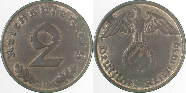2 Pfennig 1939 D J362 Drittes Reich
